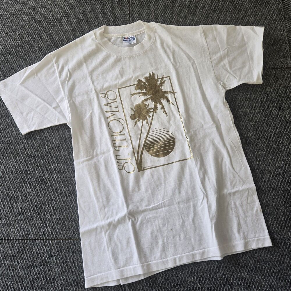 Vtg 80s 90s St Thomas T Shirt Single Stitch Hanes Fifty-Fifty Sunset Gold M